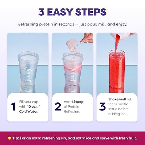 Javvy Clear Protein Powder with Clear Whey Protein, Strawberry Berry Acai | 10g Whey Protein & Collagen Peptides, Electrolyte Powder, Natural Flavors, 0g Sugar, 3g Fiber, 45mg Caffeine thumbnail 3