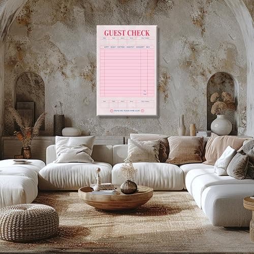 Pink Blank Guest Check Poster Trendy Retro Art Print Vintage Style Wall Art Aesthetic Preppy Art Canvas Posters for College dorm Apartment Decor 12x18inch Unframed thumbnail 5