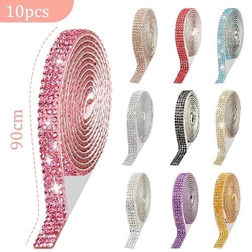 ZXTGBQ 10 rouleaux de ruban de strass autocollant, Ruban Strass Autocollant, Strass et Paillettes, Rubans Décoratifs, Pierres Scintillantes, Accessoires de Bricolage, (couleurs assorties, 0,9 cm) thumbnail 3
