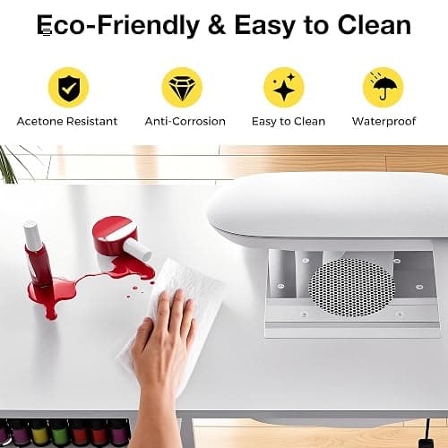 HolaiNail Manicure Table Nail Desk for Nail Tech, Acetone Resistant Beauty Salon Station with Dust Collector, Wrist Pad, Lockable Wheels, Drawer & Cabinet, White thumbnail 9