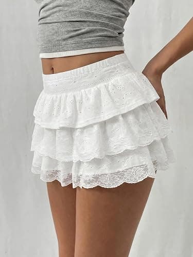 Women's Y2K Lace Mini Skirt Ruffle Layered Skirts with Shorts A Line Skort thumbnail 3