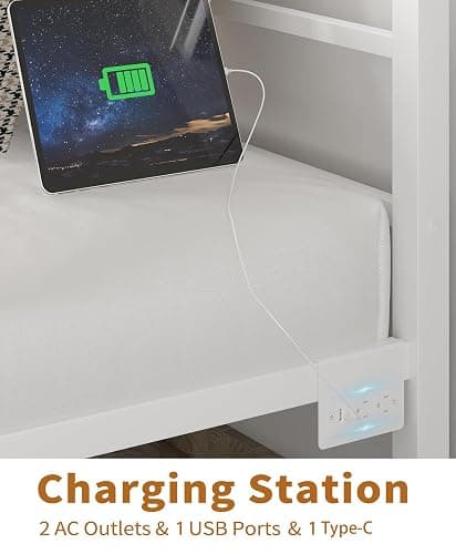 CollaredEagle Full Bed Frame with Headboard and Footboard, Metal Bed Frame with Charging Station and LED Lights, Under Bed Storage, No Box Spring Needed,Noise Free, White thumbnail 5