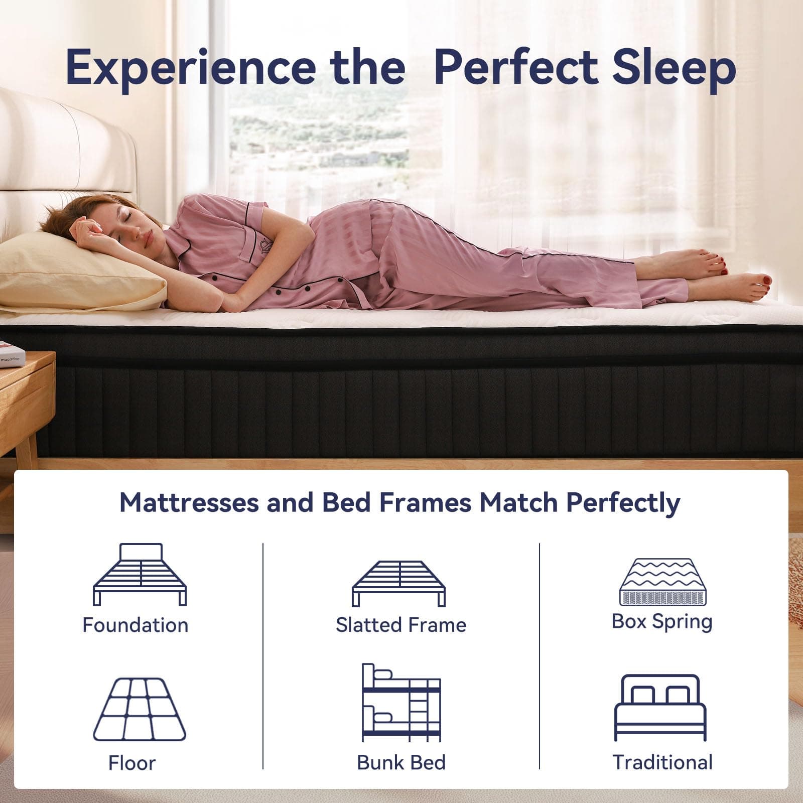 Queen Mattress 35cm Queen Size Mattress Pocket Spring Hybrid Mattresses, Medium Firm, Motion Isolation, Pressure Relief, Breathable Comfort and Durable thumbnail 6