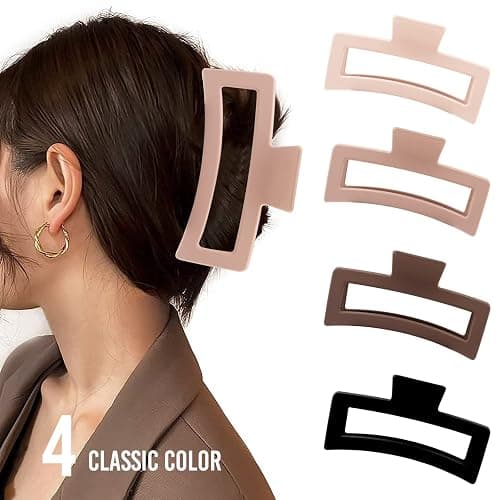ZYTJ 5 Inche Extra Large Claw Clips for Thick Hair and Long Hair, 4 Pack Xl Jumbo Claw clips, Oversized Matte Non-slip Rectangle Hair Clips for Women, Big Strong Hold Jaw Clip,Neutral Color thumbnail 5