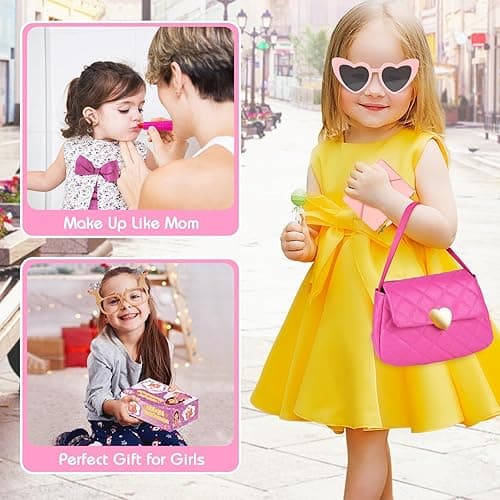 Kids Play Purse for Little Girls Toddlers, Toy Purse with Accessories, Wallet, Fake Phone, Fake Makeup Toys & Play Jewelry, Toddler Pretend Play Toys for Girls, Little Girl Gifts Age 3 4 5 6 Year Old thumbnail 7