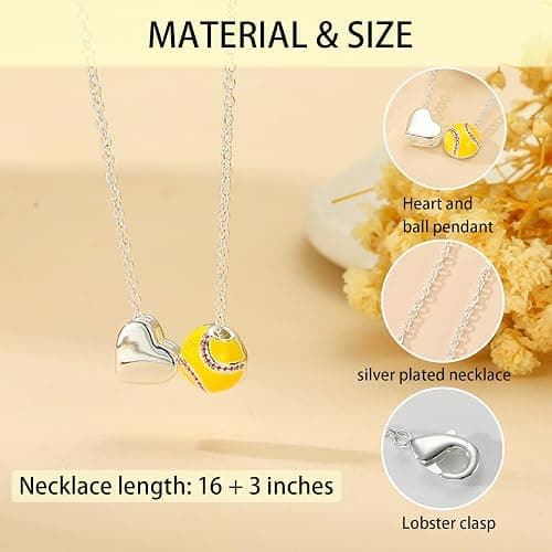ESPVO Softball/Soccer/Volleyball/Basketball Necklace for Girls Women, Sports Accessories Jewelry Christmas Gift for Lovers 16+3 Inches thumbnail 5