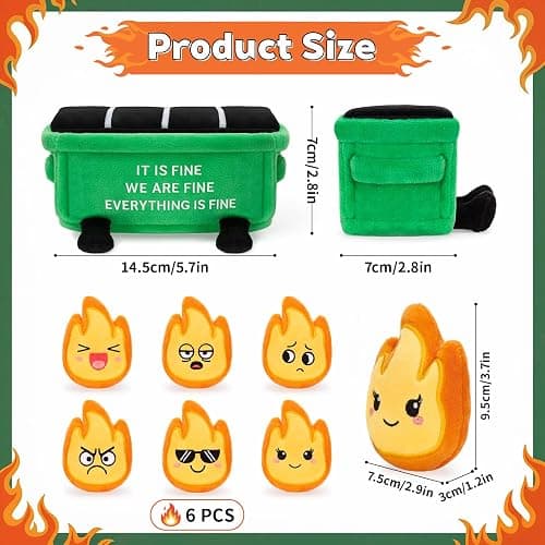 Dalycro Emotional Dumpster Plush – Funny Dumpster Desk Accessories with 6 Fire Plushies, Cute Stuffed Doll Gift for Women Coworkers Office Decor (Green) thumbnail 2