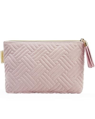 BAGSMART Small Makeup Bag for Women, Zipper Cosmetic Pouch for Purse | Quilted compact pink bag fits purses & totes. Organizes cosmetics, emergency kits & travel essentials with ease - Image 1
