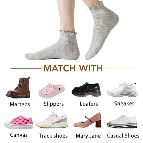 Fandecie 8 Pairs Frilly Socks Women,Ruffle Socks for Girl Women,Solid Color Lettuce Edge Comfort Breathable One Size 5-9 thumbnail 6