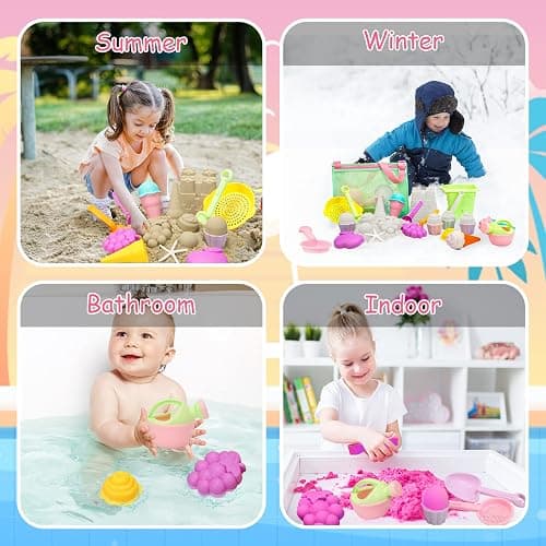 Tagitary Beach Sand Toys for Kids, Beach Toys 23PCS Set with Ice Cream Cake Sand Molds, Mesh Beach Bag, Bucket, Watering Can, Shovel, Rake - Ideal for Toddler Sandbox, Outdoor Play and Beach Travel thumbnail 5