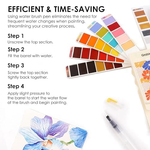Grabie Watercolor Paint Set, 56 Colors Handheld Watercolor Set of Water Brush Pen, Palette and Removable Sponge, Portable Watercolor Paint for Artist Beginner and Professional thumbnail 6