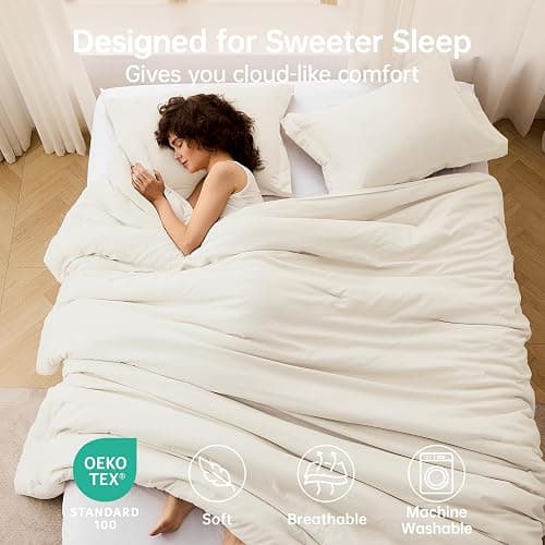 MUXHOMO Queen Comforter Set, All Season Ultra Soft Down Alternative Bedding - 3 Piece Lightweight Bed Set Includes 1 Comforter (90"x90") and 2 Pillow Shams (20"x26"), Ivory thumbnail 2