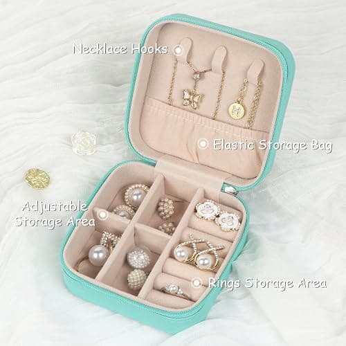 MFXIP Travel Jewelry Case Small Jewelry Box Jewelry Organizer Storage Case Portable PU Leather Mini Jewelry Travel Case for Girls Womens Earring, Necklace, Rings,Bracelets thumbnail 4