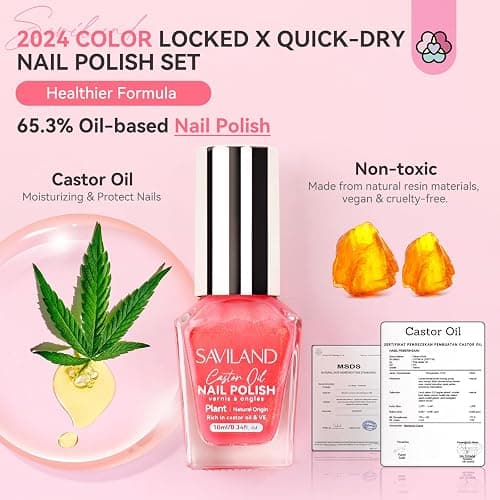 SAVILAND 6pcs Ombre Nail Polish Sets: Charm Pink Blue Gold Purple Pearl Summer Fingernail Polish Colors Air Quick Dry Nail Polish Plant-base Castor Oil Natural Nail Lacquer Women Home Manicure DIY thumbnail 8