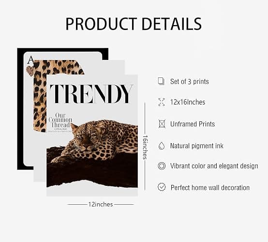 Set of 3 Black Leopard Print Wall Art Funky Lucky 8 Ball Poster Prints Preppy Room Aesthetic Cheetah Pictures Wall Decor for Girls Bedroom Apartment Dorm Home Decoration Unframed 12x16in thumbnail 4