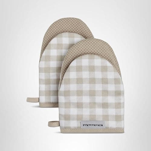KitchenAid Gingham Mini Oven Mitt 2-Pack Set, Milkshake Tan, 5.5"x8" thumbnail 5