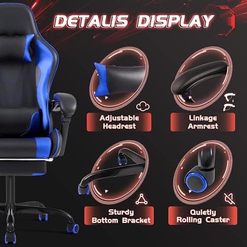 Shahoo Gaming Chair with Footrest and Massage Lumbar Support, Video Game Chairs Height Adjustable Seat with Headrest for Office or Bedroom, Study Room, Blue thumbnail 8