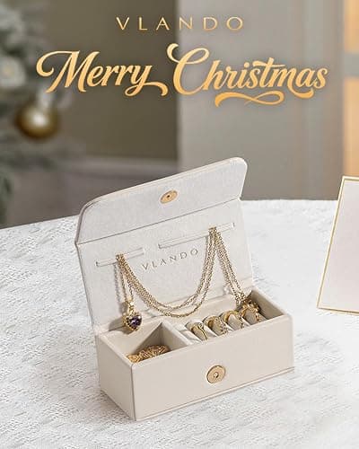 Vlando Small Jewelry Box, Mini Jewelry case for Rings Necklace Earrings, Portable Jewelry Storage Organizer with Magnetic Switch,Birthday,Christmas Gift for her - Cream White thumbnail 4