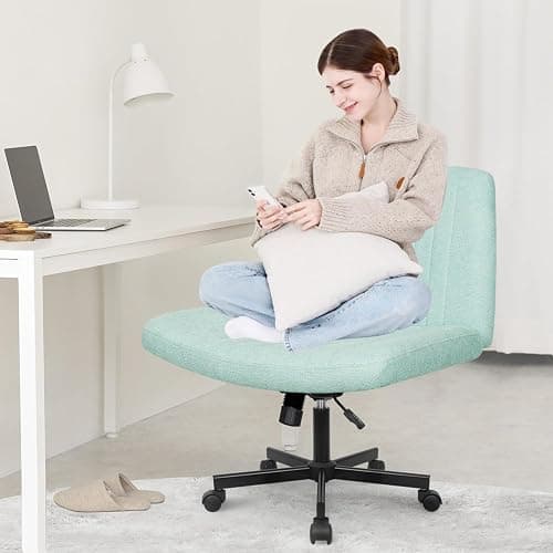 Orange Factory Criss Cross Chair Wheels Wide Cross Legged Office Desk Vanity Chair Comfy Fabric Armless Adjustable Swivel for Home Computer Task (Mint) thumbnail 3