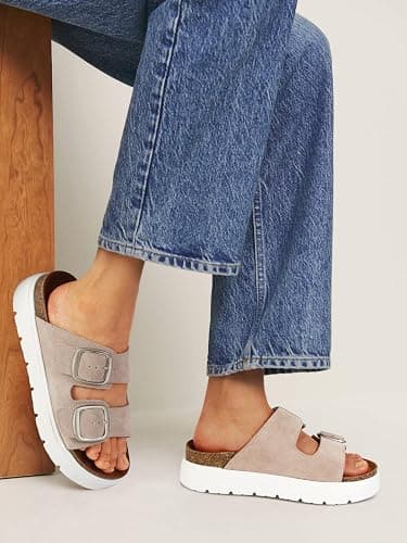 Gengzai Genuine Leather Platform Sandals for Women Comfortable Summer Beach Slides Sandals with Double Adjustable Buckle thumbnail 6