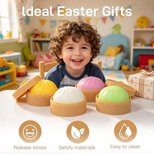 4 Pack Dumpling Squishies Toy Mystery Box, Colorful Dumplings Stress Balls Fidget Sensory Toy, Bun with Food Steamer Stretchy Desk Toys Soft Squeeze Decompression Dough for Adults Kids thumbnail 6