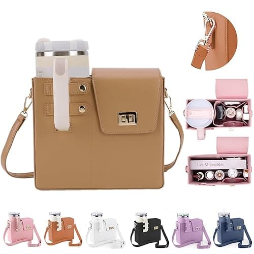 Stanley Outdoor Portable Crossbody Cup Storage Bag with Purse, Crossbody Bag for Stanley Bottle - Khaki