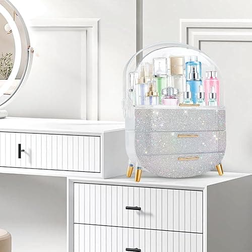 Ptesly Teen Girls Gift Makeup Organizer, Skincare & Jewelry Storage, Cosmetics Display Case, Makeup Holder, Bathroom Organizer (Bling Rhinestone) thumbnail 9