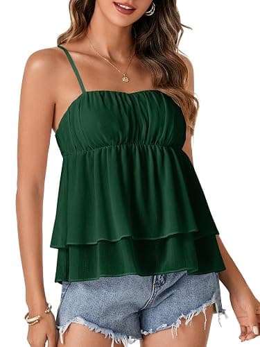 Rooscier Women's Spaghetti Straps Babydoll Cami Top | Peplum Strappy Cute Tank Tops thumbnail 4