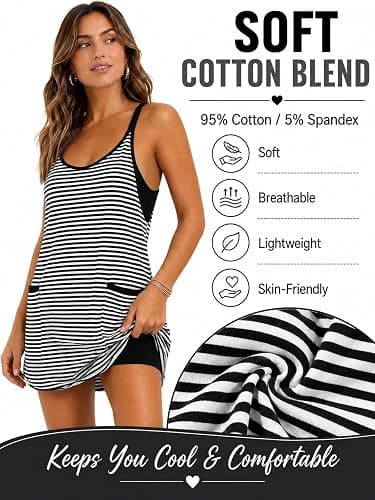 Women's Summer Striped Athletic Dress with Built-in Shorts Front Pockets thumbnail 4