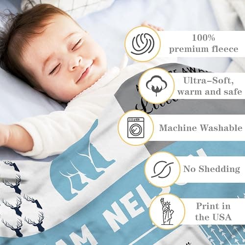 Personalized Baby Blankets for Boys Girls Printed in USA Custom Baby Gift Blanket with Name for Toddlers Kids Fleece Bed Throw Blanket Swaddle for Newborn for Birthday Baby Shower Nursery Blanket thumbnail 8