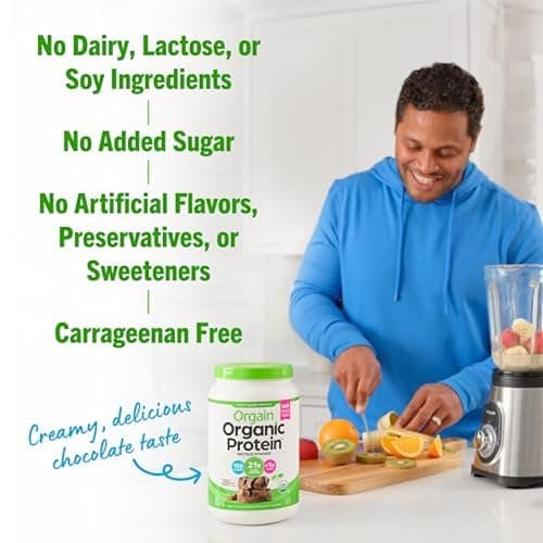 Orgain Organic Vegan Protein Powder, Creamy Chocolate Fudge - 21g Plant Protein, 7g Prebiotic Fiber, Low Net Carb, No Lactose, No Added Sugar, For Shakes & Smoothies, 2.03 lb (Packaging May Vary) - Creamy Chocolate Fudge - 20 Servings (Pack of 1) thumbnail 5