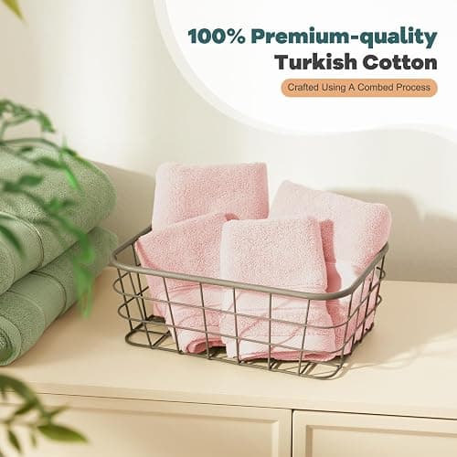 Marvione Bath Towels Set 6 Piece, 100% Turkish Cotton Highly Absorbent and Soft Towels for Bathroom 2 Bath Towels 2 Hand Towels 2 Washcloths, Pink thumbnail 6
