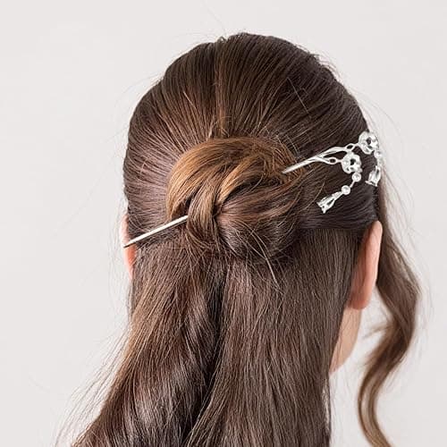 Chinese Hair Sticks, Gold Silver Japanese Hair Sticks with Butterfly Flower Design Pearl Tassels Pendants for Women (3 Gold&3 Silver) thumbnail 7