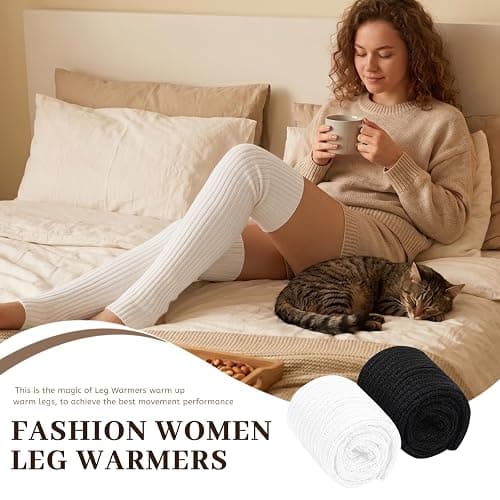 HEQFOLD Thigh High Leg Warmers for Women, Ballet Leg Warmers 80s, Breathable Ribbed Knit Stirrup Dance Socks thumbnail 5