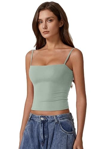 QINSEN Women's Double Lined Basic Tank Top Adjustable Spaghetti Straps Sleeveless Camisole Shirts thumbnail 3