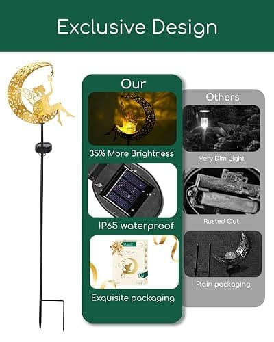 Vuees Solar Garden Statues Outdoor Decor, Fairy Moon Figurine Light Stake, Housewarming Ornament for Patio, Lawn, Yard, Pathway - Unique Gift Ideas for Gardening Mom Grandma thumbnail 3