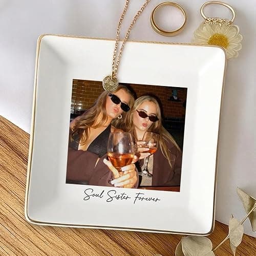Hugsly Personalized Besties Photo Ring Dish, Custom Jewelry Dish Gift for Besties, Soul Sister Trinket Gift for Long Distance Friendship Women BFF Anniversary Birthday Wedding Gifts 1 thumbnail 4