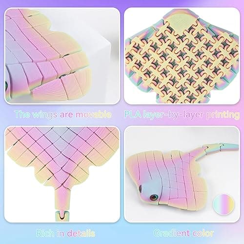 Manta Ray Fidget Toy, 3D Printed Toy Articulated Sea Animal Fidget Toys - Mantaray Multicolor PLA Flexible Fish Sensory Toy for Teens & Adults, Desk Toys for Stress Relief, Stocking Stuffers for Teens thumbnail 4