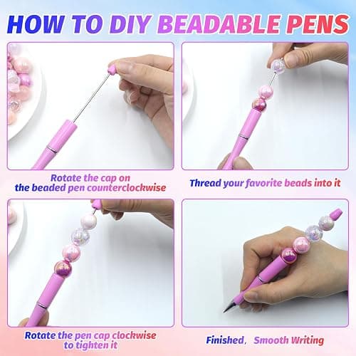 DASTTUIS 150 Pieces DIY Beadable Pen Kit – 50 Plastic Ballpoint Pens with Refills & Bags – School Supplies, Office Accessories & Decorative Items for Students & Teachers （Pink） thumbnail 5