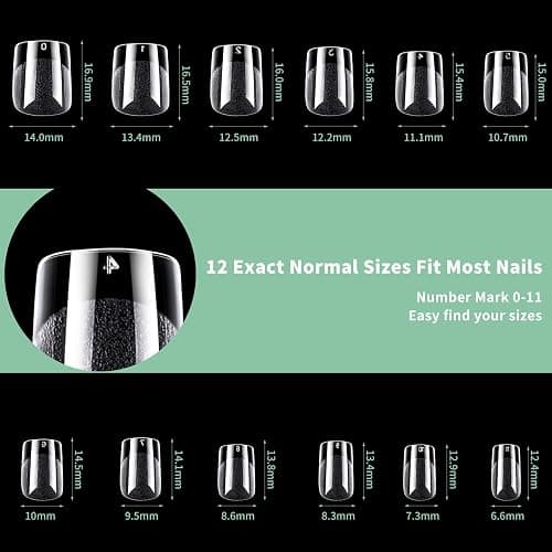 Extra Short Square Nail Tips, 216pcs Acrylic Fake Nails Soft Gel Nail Tips, Full Cover Pre-Shaped Matte Clear Press on Nails for Extension, Diy at Home Manicure 12 Sizes thumbnail 6