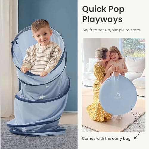 Tiny Land Kids Play Tunnel Tent for Toddlers, 69" x 18" Foldable Crawl Toys for Baby, Indoor & Outdoor Pop Up Dog Tunnel with Breathable Mesh (Blue) thumbnail 3
