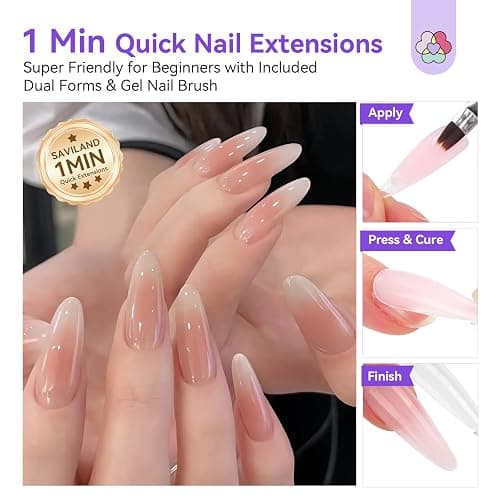 SAVILAND Poly Gel Nail Kit Starter: 4 Colors Natural Clear Poly Nail Gel with U V Lamp Slip Solution Quick Dry Nourish Nails 28 Days Durable DIY Salon Home Use thumbnail 3