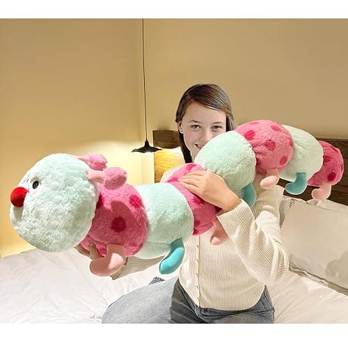 Hofun4U Caterpillar Stuffed Long Plush Pillow - Home Decoration Christmas Birthday for Kids Adults (Green,33 inch) thumbnail 2