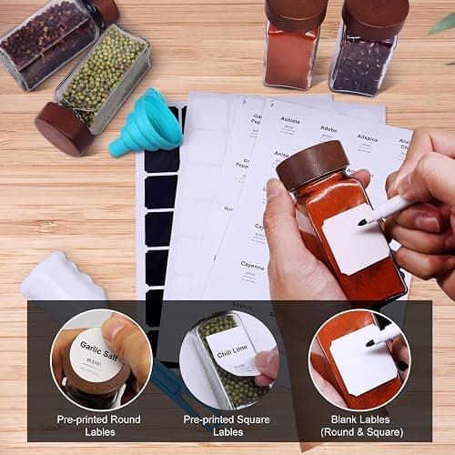 CKCY 24 Pcs Spice Jars, 4oz Seasoning Containers with Acacia Wood Shaker Lids, Glass Spice Bottles with Labels, Square Seasoning Organizer, Kitchen Spice Container thumbnail 5