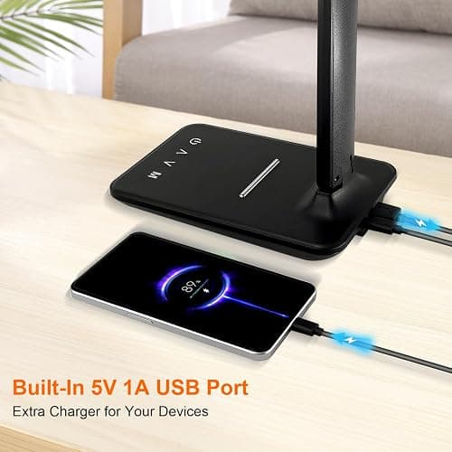 shinelife LED Desk Lamp for Office Home, Bright Desk Light with USB Charging Port, Adjustable Dimmable Desk Lamps 5 Modes 5 Brightness, Touch Study Lamp for Nail, Craft, Puzzle, Sewing, Study, Black thumbnail 4