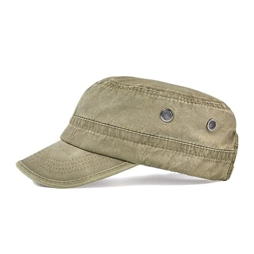 VOBOOM Men Washed Cotton Cadet Army Cap Vintage Flat Hat | Vintage Flat Top Design, Light Denim Cotton, Casual Military Style Hat thumbnail 3