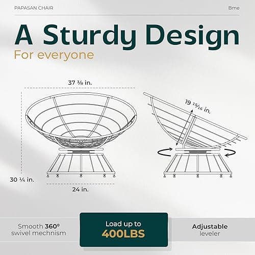 Bme 40" Ergonomic Wicker Papasan Chair with Soft Thick Density Fabric Cushion, High Capacity Steel Frame, 360 Degree Swivel for Living, Bedroom, Reading Room, Lounge - Upgrade Cushion - Classic 40" - Sephia Sand - White Base thumbnail 2
