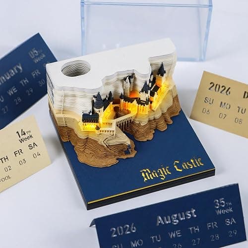 MACTANO 3D Art Calendar Memo Pad 2026, Creative Time Piece Calendar Magic Castle Rip Away Paper Carving Sticky DIY Note thumbnail 2