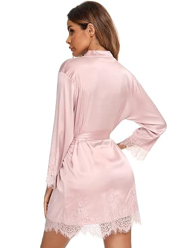 RSLOVE Damen Satin Sexy Bademantel für Hochzeit Braut&Brautjungfern Kimono Morgenmantel thumbnail 4