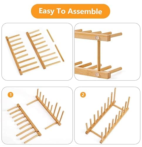 HBlife Heighten Bamboo Wooden Dish Drying Rack Plate Pot Lid Organizer | Plate Bowl Cup Book Pot Lid Cutting Board Stand, Drainer Storage Holder Organizer, For Kitchen Cabinet, 8 Slots thumbnail 4